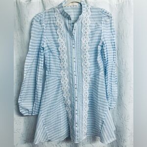 KEEPSAKE the Label Blue and White Striped Long Sleeves Romantic Blouse Tunic XL